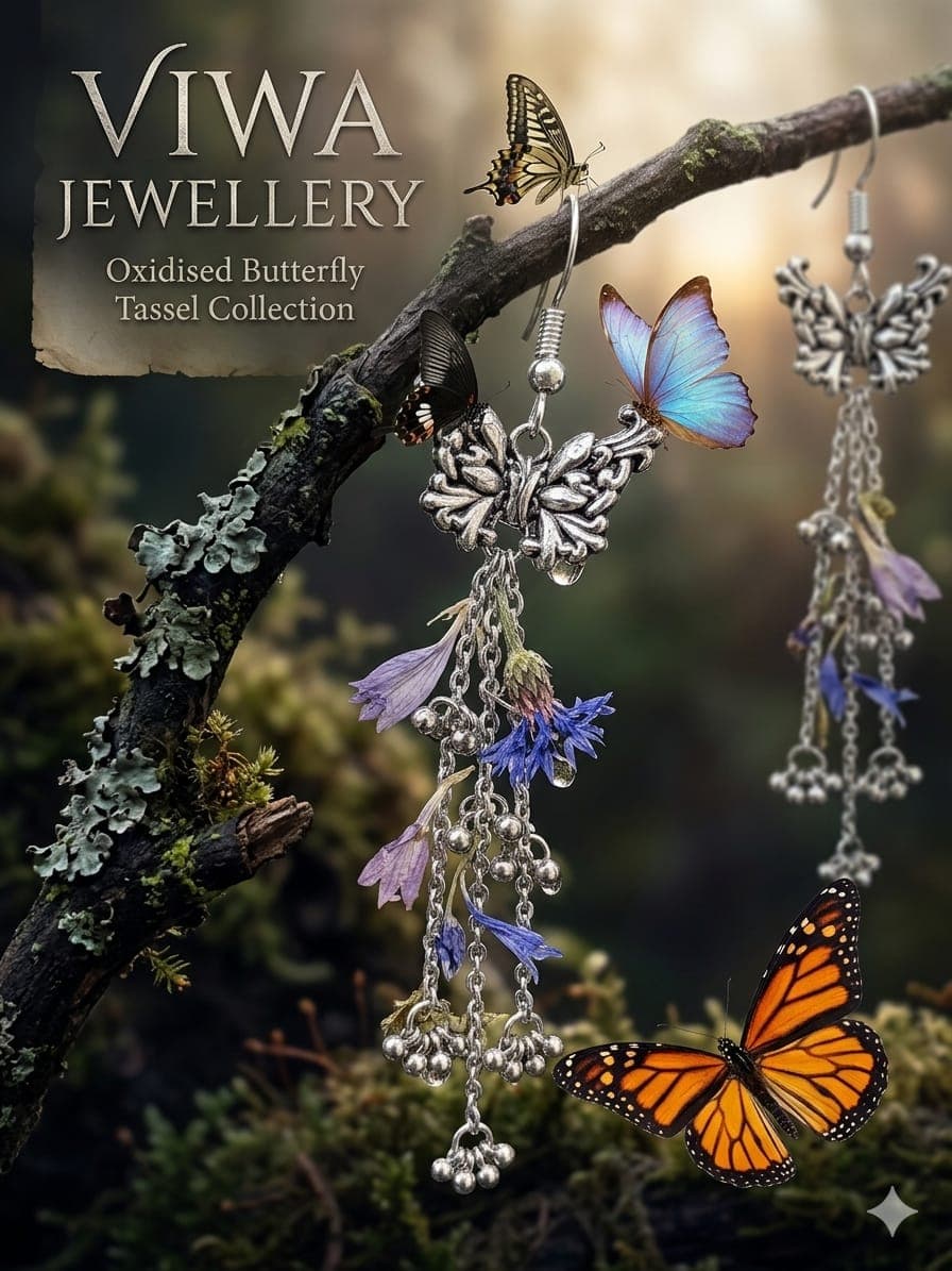 Butterfly Tassel Kashmiri Earrings (Silver)