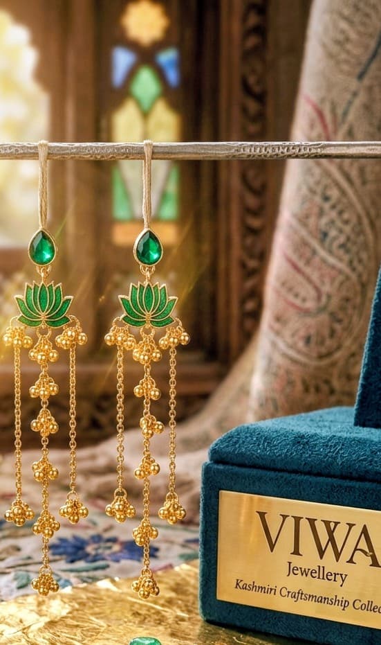 Green Lotus Kashmiri Earrings (Golden)